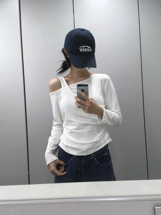 Double Layer Side Shirred Long Sleeve T-shirt