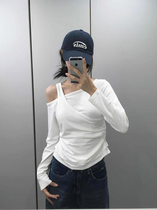 Double Layer Side Shirred Long Sleeve T-shirt