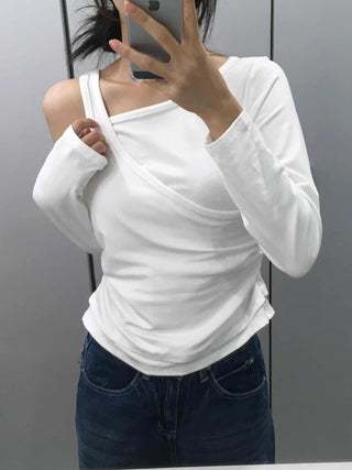 Double Layer Side Shirred Long Sleeve T-shirt