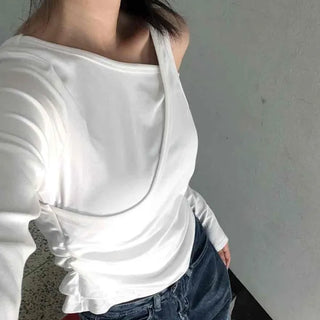 Double Layer Side Shirred Long Sleeve T-shirt