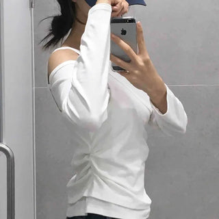 Double Layer Side Shirred Long Sleeve T-shirt