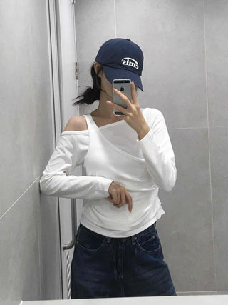 Double Layer Side Shirred Long Sleeve T-shirt