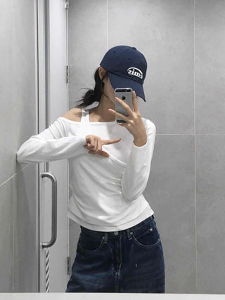Double Layer Side Shirred Long Sleeve T-shirt