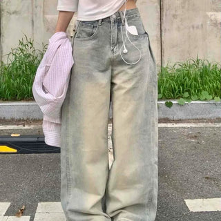 Vintage Washed Side Pintuck Denim Long Pants