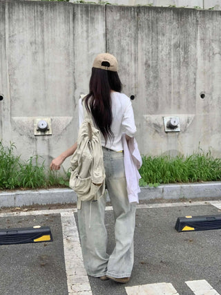 Vintage Washed Side Pintuck Denim Long Pants