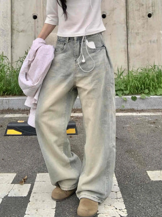 Vintage Washed Side Pintuck Denim Long Pants