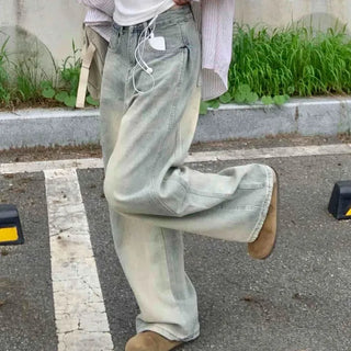 Vintage Washed Side Pintuck Denim Long Pants