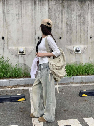 Vintage Washed Side Pintuck Denim Long Pants