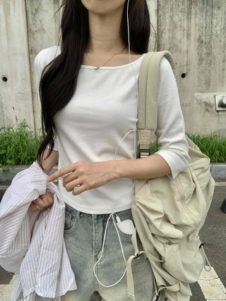 Plain Boat Neck Short Sleeve T-shirt