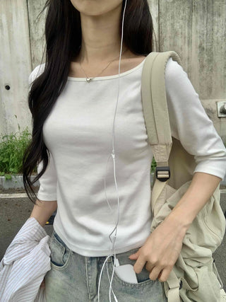 Plain Boat Neck Short Sleeve T-shirt