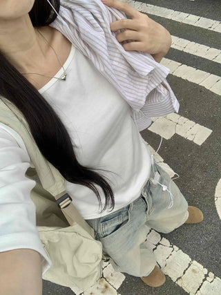 Plain Boat Neck Short Sleeve T-shirt