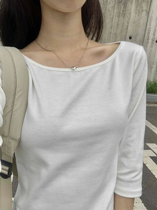 Plain Boat Neck Short Sleeve T-shirt
