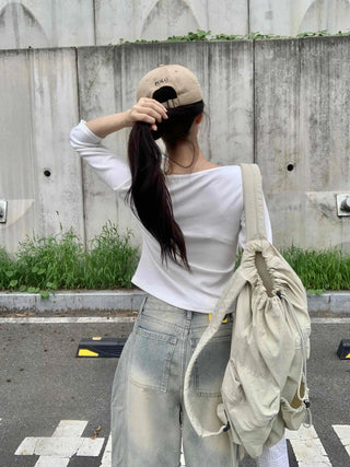 Plain Boat Neck Short Sleeve T-shirt