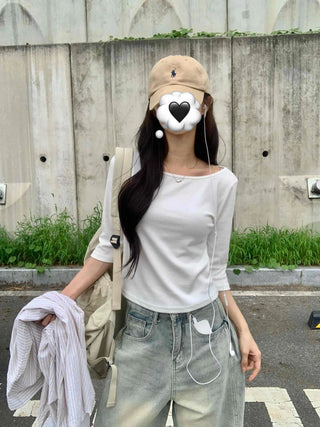 Plain Boat Neck Short Sleeve T-shirt