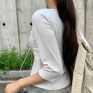 Plain Boat Neck Short Sleeve T-shirt