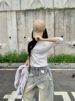 Plain Boat Neck Short Sleeve T-shirt
