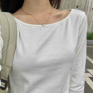 Plain Boat Neck Short Sleeve T-shirt