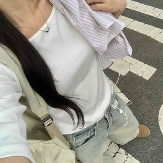 Plain Boat Neck Short Sleeve T-shirt