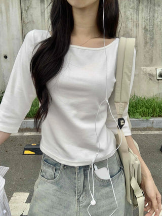 Plain Boat Neck Short Sleeve T-shirt