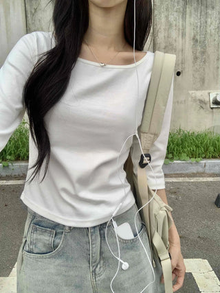 Plain Boat Neck Short Sleeve T-shirt
