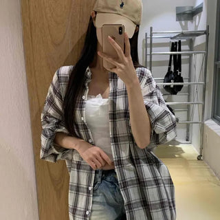 Solid Loose Fit Check Shirt