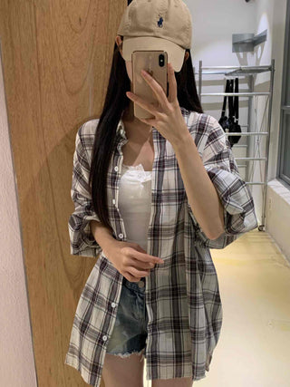 Solid Loose Fit Check Shirt