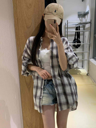 Solid Loose Fit Check Shirt