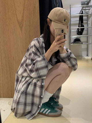 Solid Loose Fit Check Shirt
