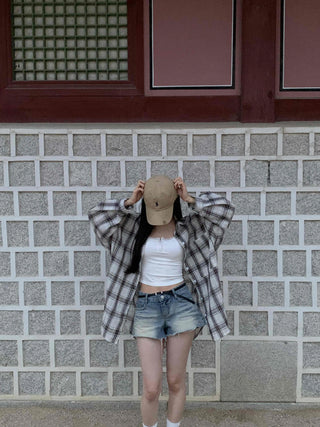 Solid Loose Fit Check Shirt