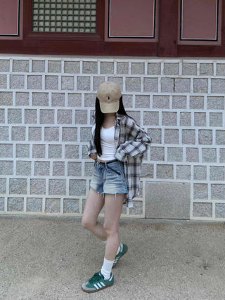 Solid Loose Fit Check Shirt