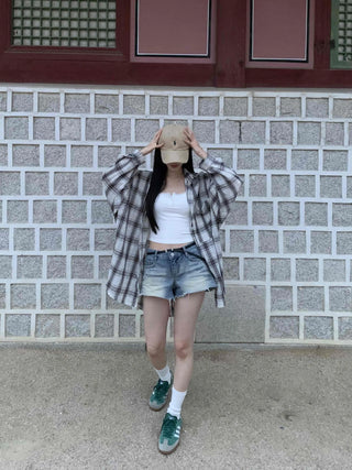 Solid Loose Fit Check Shirt