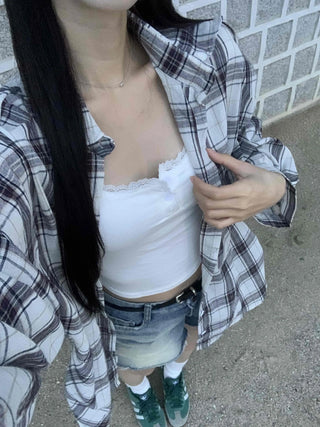 Solid Loose Fit Check Shirt