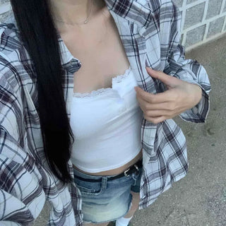 Solid Loose Fit Check Shirt