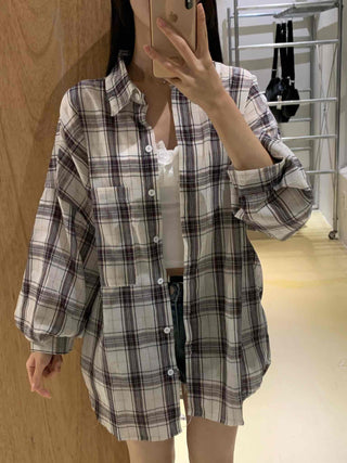 Solid Loose Fit Check Shirt