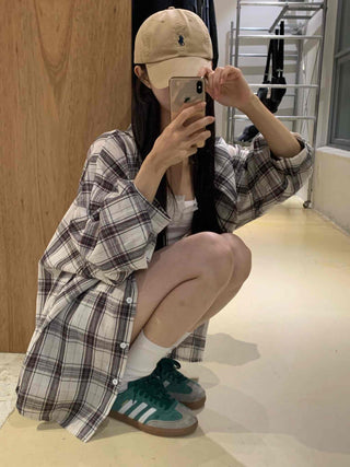 Solid Loose Fit Check Shirt
