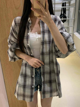 Solid Loose Fit Check Shirt