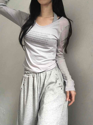 Breeze See-through Lettering Long Sleeve T-shirt