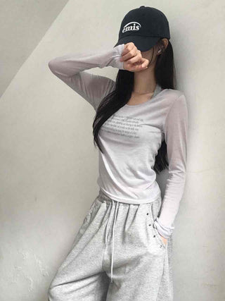 Breeze See-through Lettering Long Sleeve T-shirt