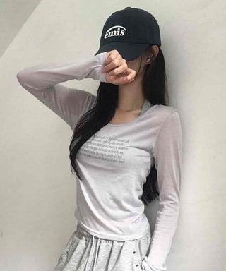 Breeze See-through Lettering Long Sleeve T-shirt