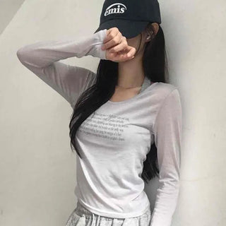 Breeze See-through Lettering Long Sleeve T-shirt