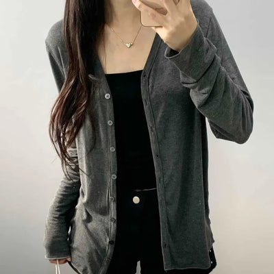 Pure Daily Plain Collarless Cardigan