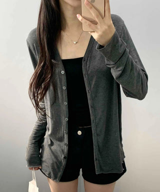 Pure Daily Plain Collarless Cardigan