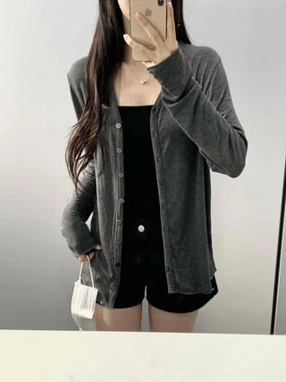 Pure Daily Plain Collarless Cardigan