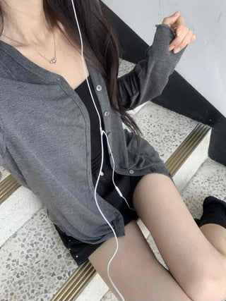 Pure Daily Plain Collarless Cardigan
