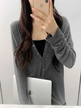 Pure Daily Plain Collarless Cardigan