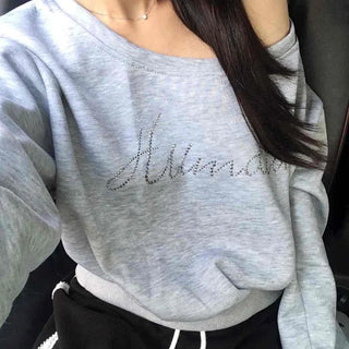 Retro Cubic Bead Off-Shoulder Sweatshirt