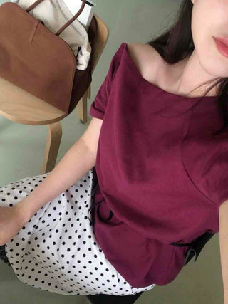 Simple Off-Shoulder Short-Sleeve T-Shirt