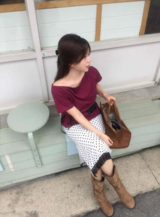 Simple Off-Shoulder Short-Sleeve T-Shirt