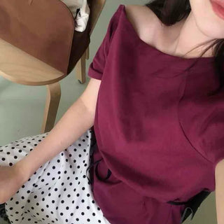 Simple Off-Shoulder Short-Sleeve T-Shirt
