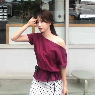 Simple Off-Shoulder Short-Sleeve T-Shirt